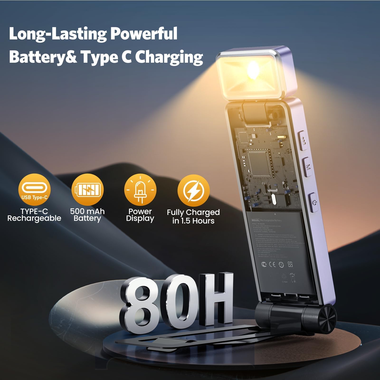 lampka do czytania, LED ładowalna lampka do książki, lampka LED z zaciskiem do czytania w nocy i książek w łóżku, ładowanie USB 80 godzin, przenośna lampa dla moli książkowych, dzieci