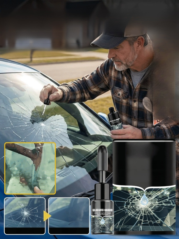 This liquid perfectly repairs broken glass.   German patented black technology repair station. Repairs instantly. Leaves no trace after repair