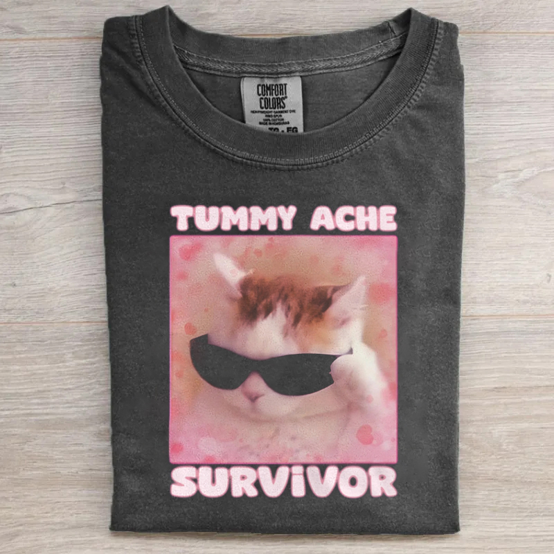 Tummy Ache Survivor Funny Cat Meme T-shirt