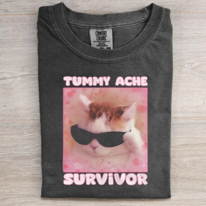 Tummy Ache Survivor Funny Cat Meme T-shirt