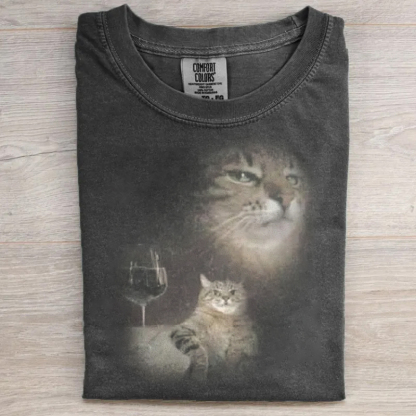 Funny Cat Drinking Wine Graphic T-shirt