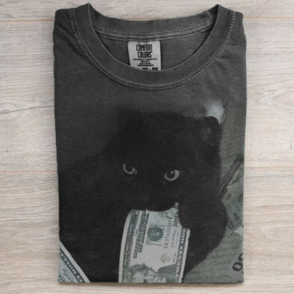 Black Cat with a Dollar Bill T-shirt