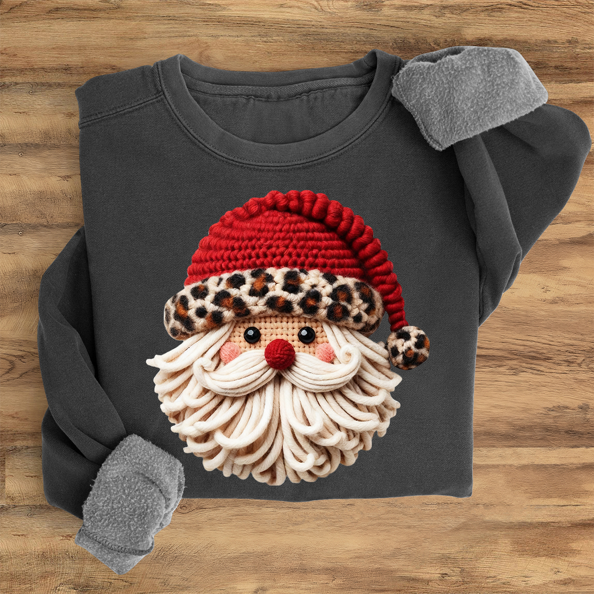 Santa Claus Head In Leopard Print Hat Sweatshirt