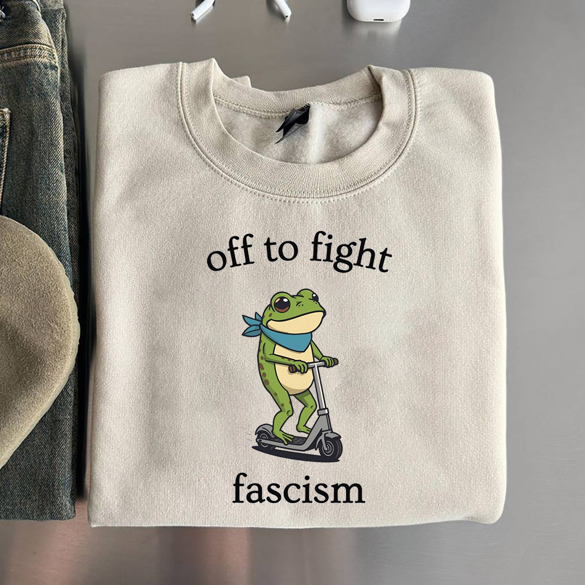 Off To Fight Fascism Portland Frog Sweatshirt