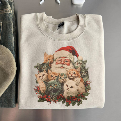 Retro Santa Claus & Kittens Christmas Winter Sweatshirt