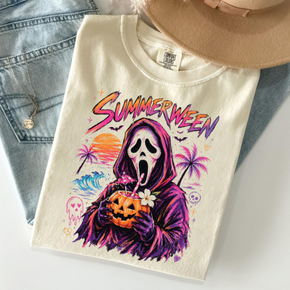 Summerween Horror Spooky Ghost Beach T-shirt