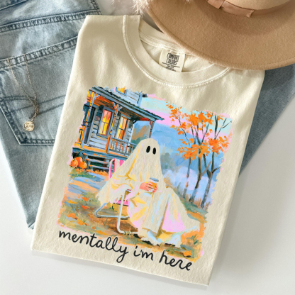 Mentally I Am Here Summerween Ghost T-shirt