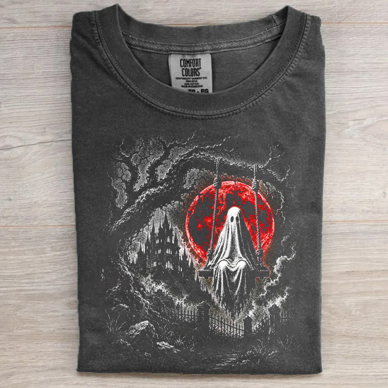 Halloween Ghost Swing Red Moon Spooky Night T-shirt