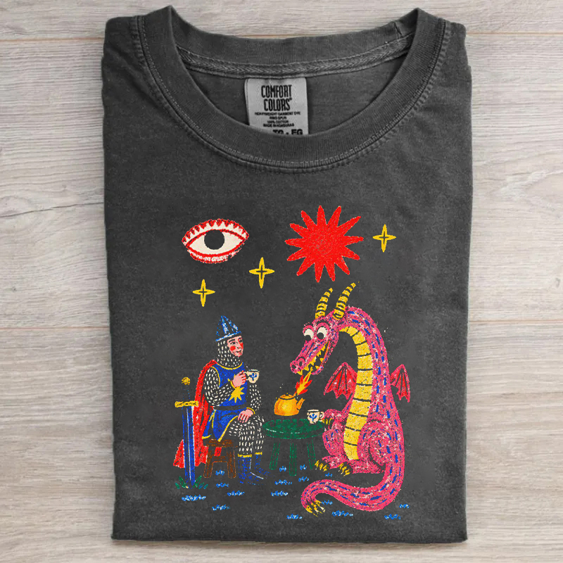 Dragon Tea Party Knight And Pink Dragon T-shirt