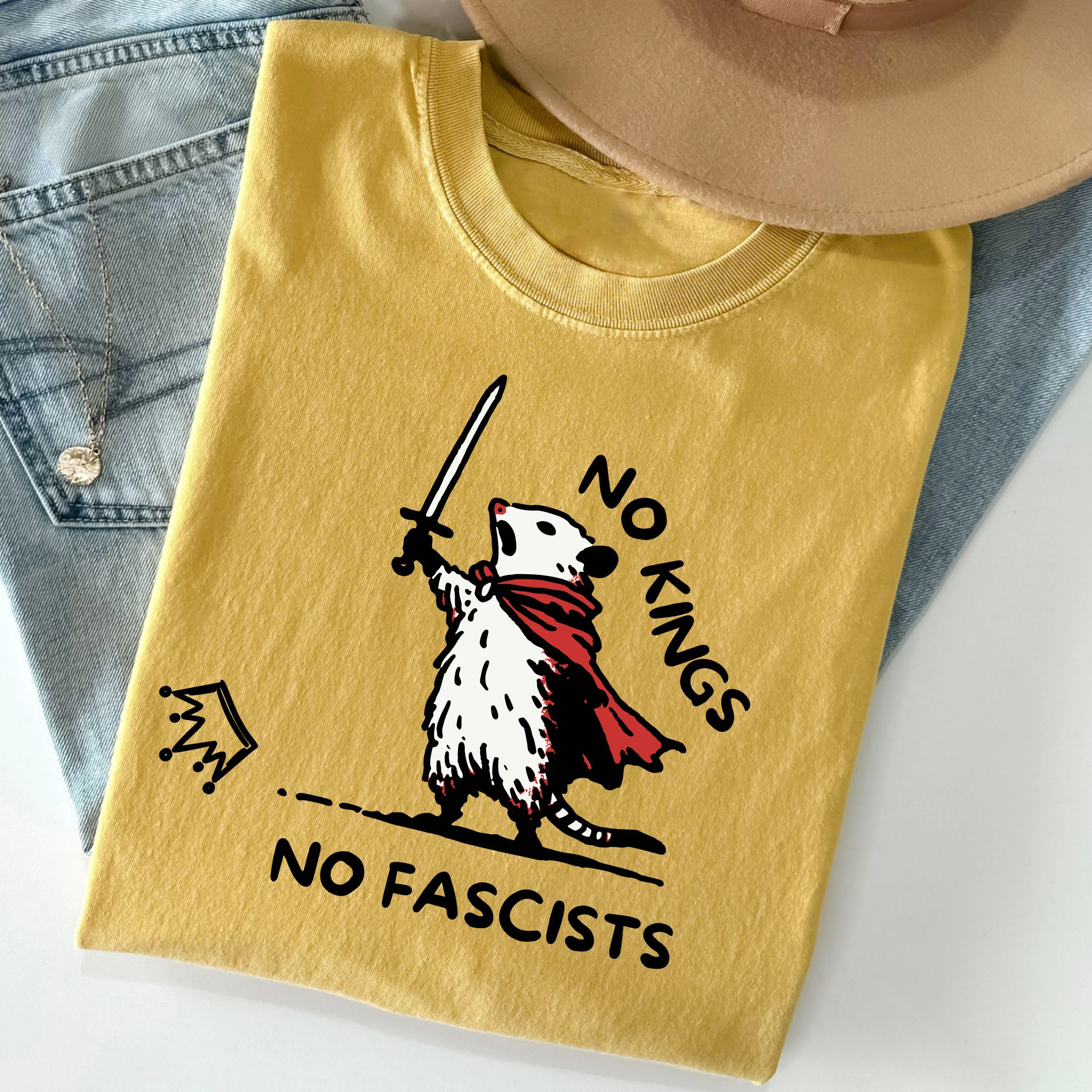 No Kings No Fascists Opossum T-shirt