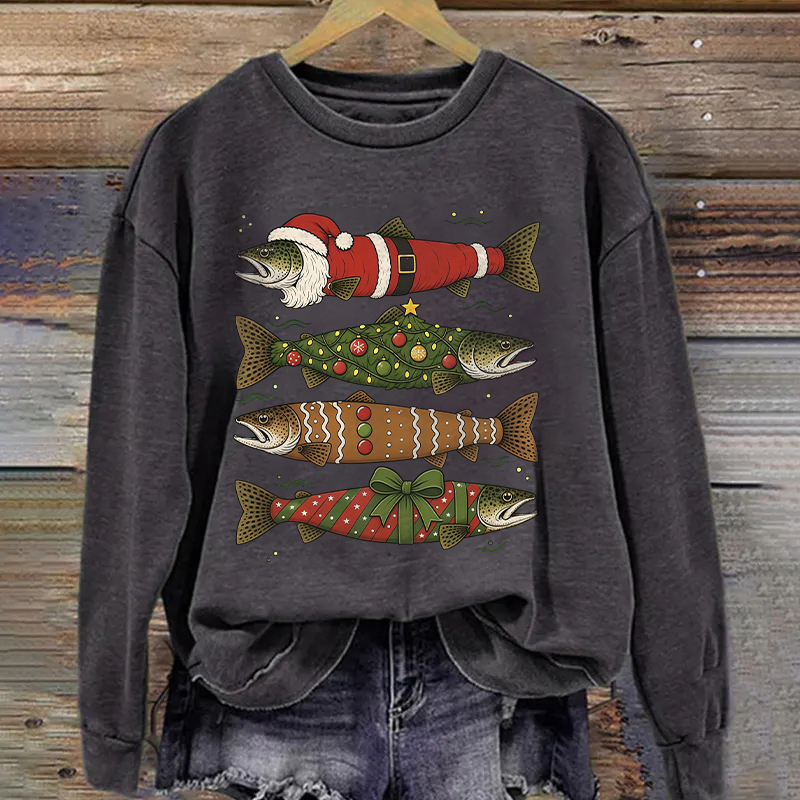 Funny Christmas Trout Fishing Sweatshirt