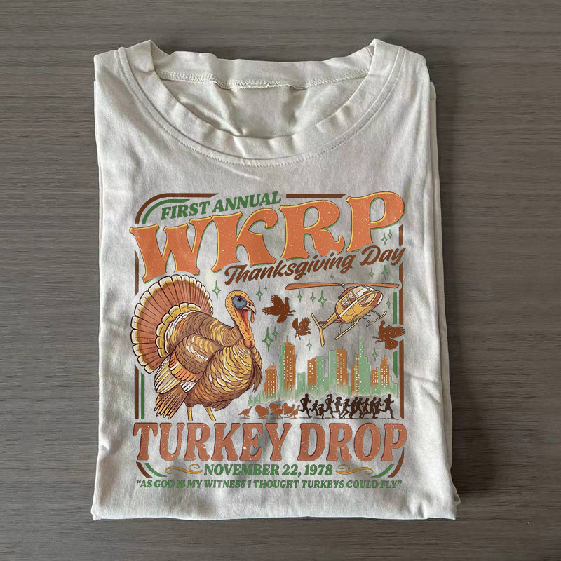 First Annual WKRP Turkey Drop Funny Thanksgiving Day T-shirt