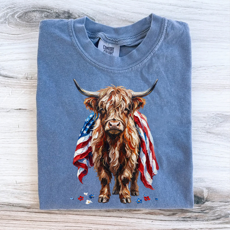 Patriotic Highland Cow T-shirt