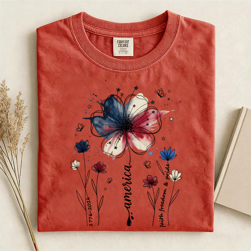 USA 250th Anniversary Floral T-shirt