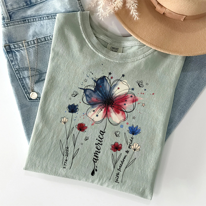 USA 250th Anniversary Floral T-shirt