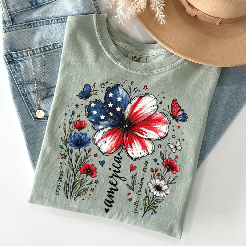 USA 250th Anniversary Floral T-shirt