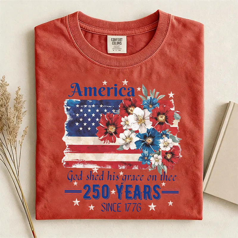 America 250 Years Flag Floral T-shirt