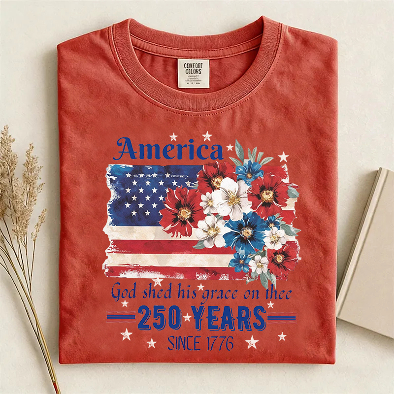 America 250 Years Flag Floral T-shirt