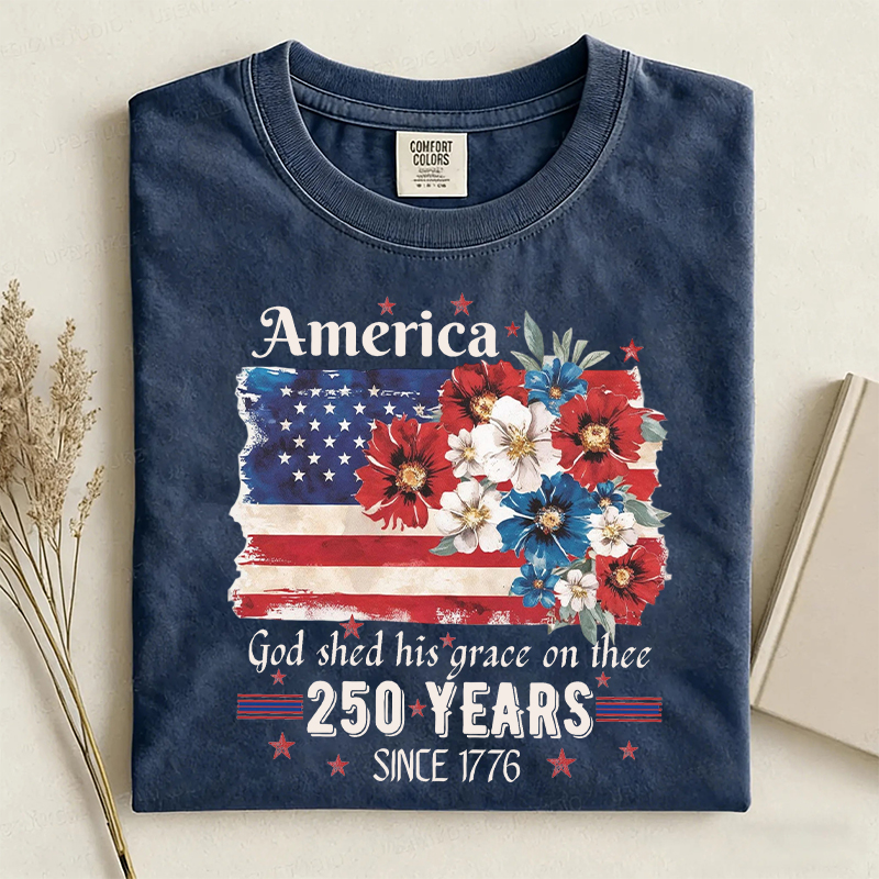 America 250 Years Flag Floral T-shirt