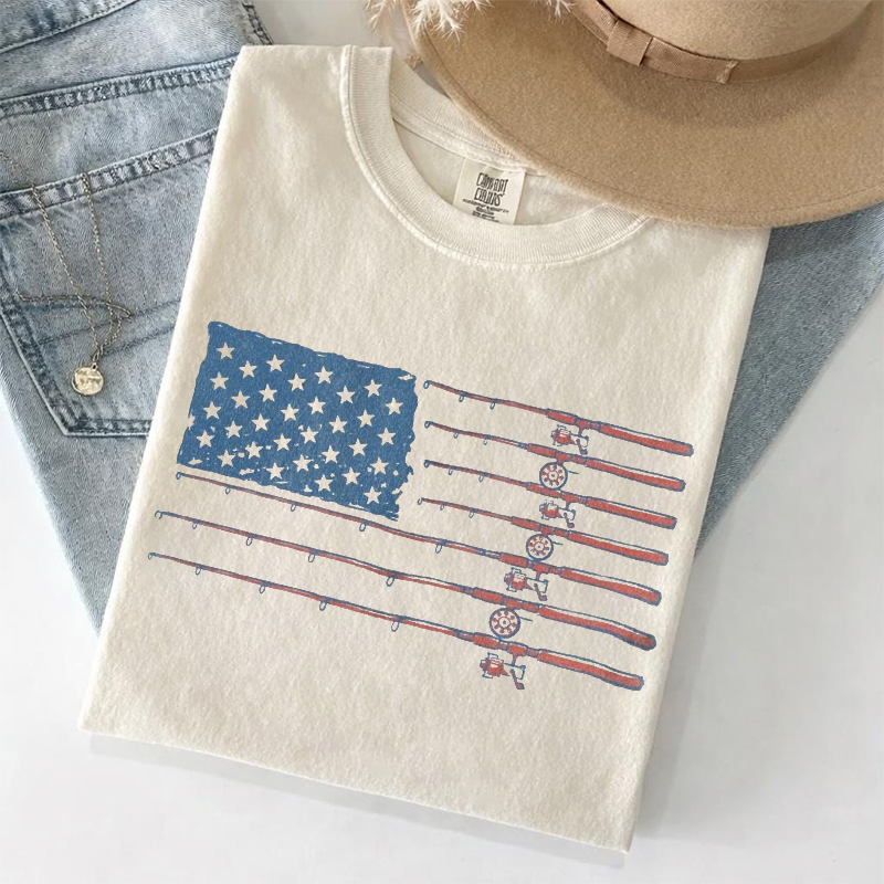 Patriotic Fishing Rod USA Flag T-shirt