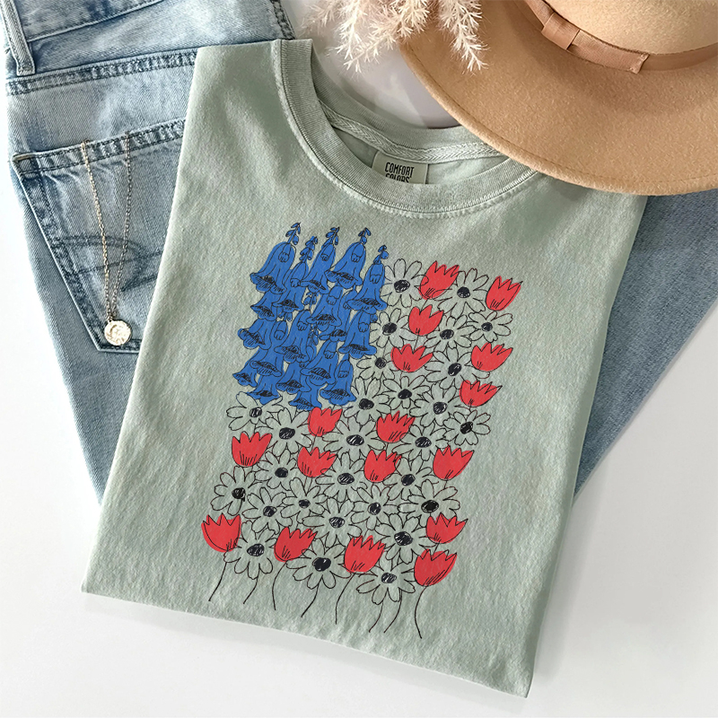 Fourth Of July Foxglove Daisy Tulip T-shirt