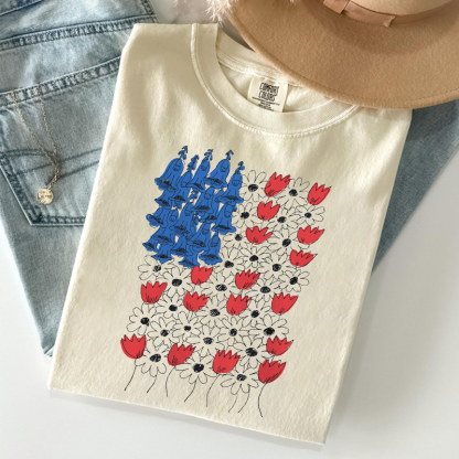 Fourth Of July Foxglove Daisy Tulip T-shirt