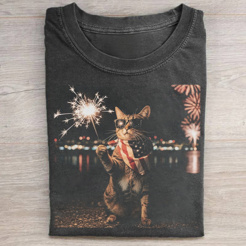 Funny Fireworks Cat T-shirt