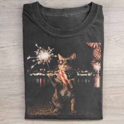 Funny Fireworks Cat T-shirt