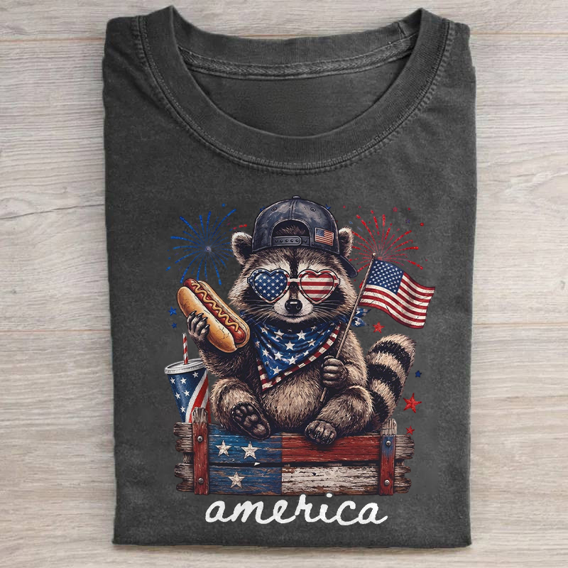 Funny America Raccoon 4th Of July T-shirt