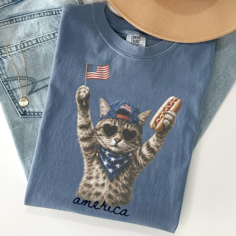America Patriotic Cat T-shirt