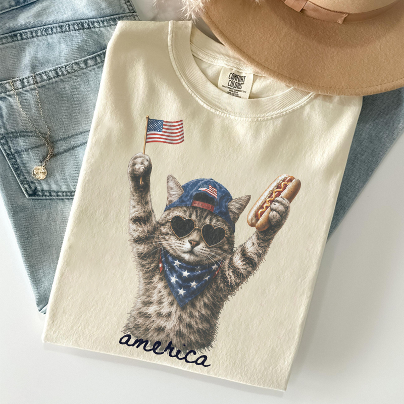 America Patriotic Cat T-shirt