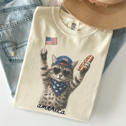 America Patriotic Cat T-shirt