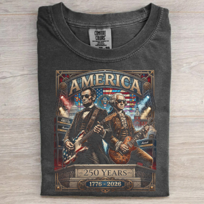 250 Years America George Washington & Lincoln Playing Guitar T-shirt