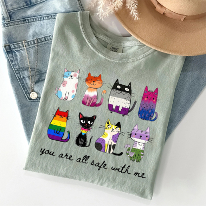 You Are All Safe With Me Pride Cat T-shirt
