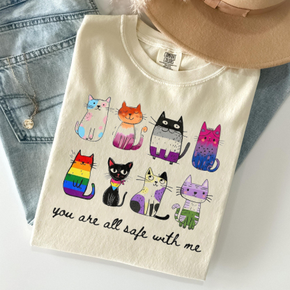 You Are All Safe With Me Pride Cat T-shirt