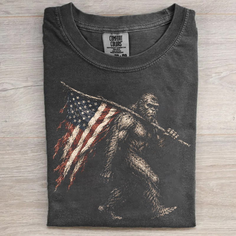 Patriotic Bigfoot American Flag T-shirt