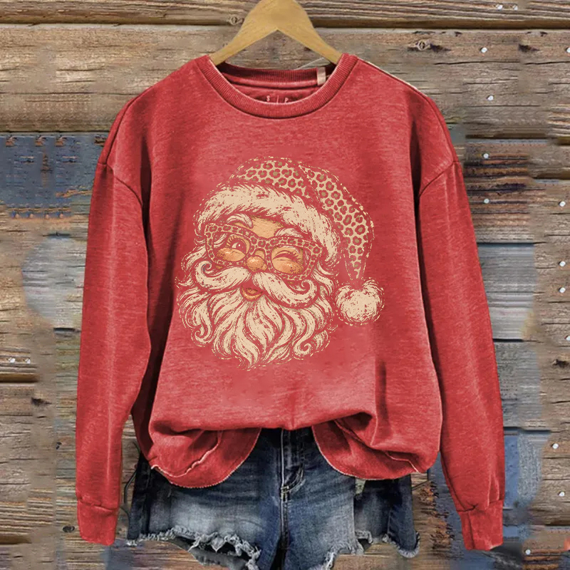 Retro Christmas Leopard Santa Sweatshirt