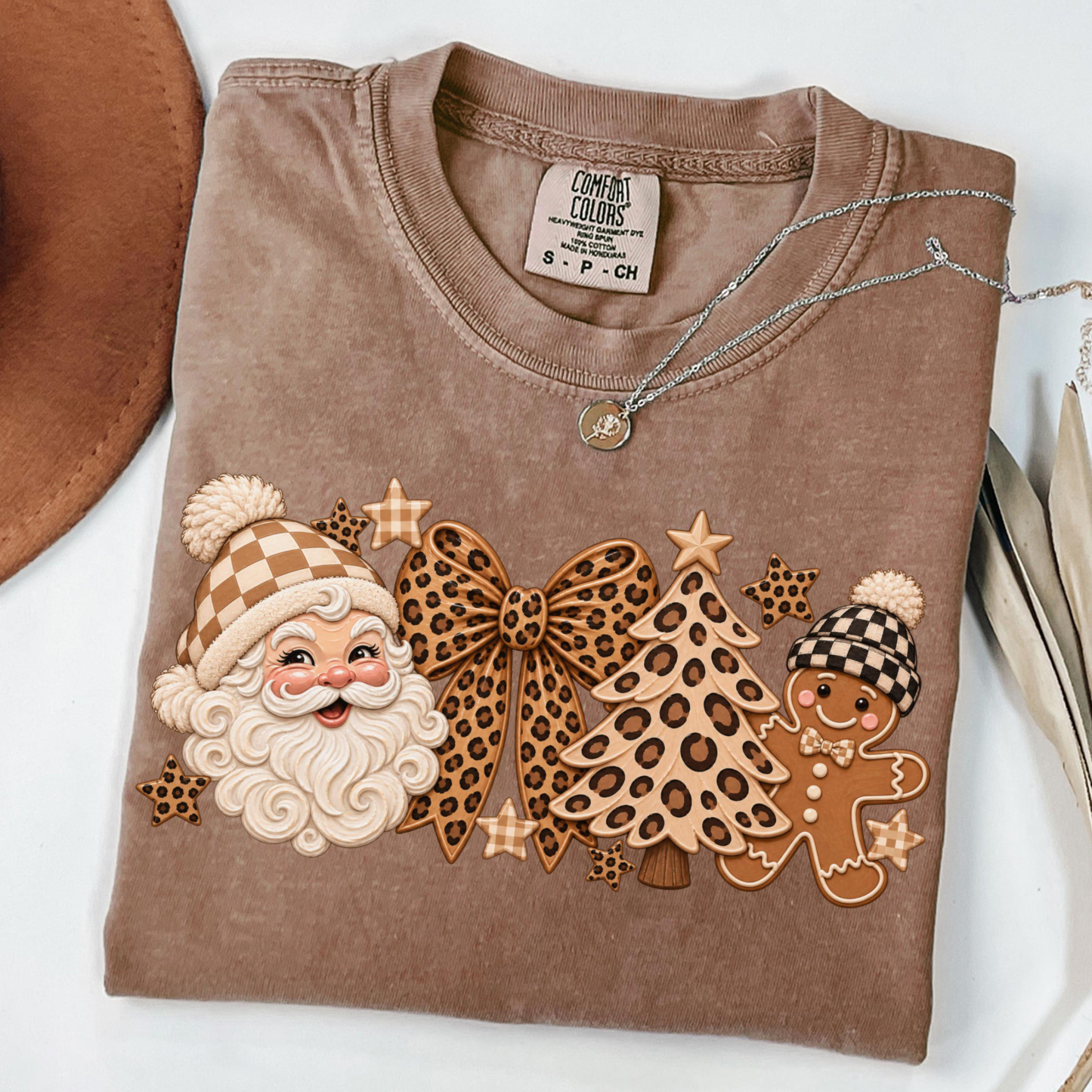 Leopard Christmas Cute Santa T-shirt