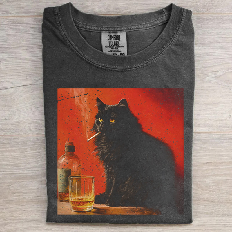 Smoking Black Cat T-shirt