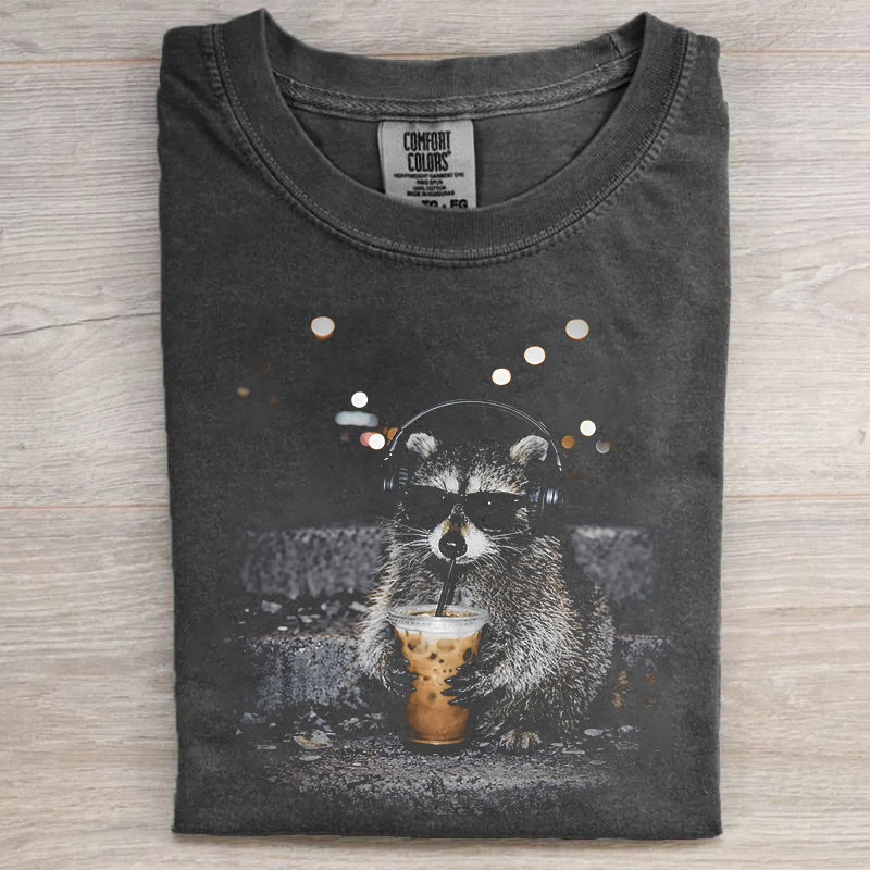 Raccoon Drinking Iced Coffee T-shirt