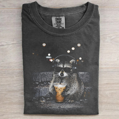Raccoon Drinking Iced Coffee T-shirt