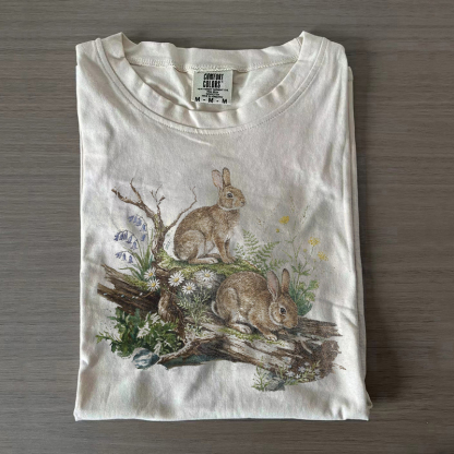 Vintage Woodland Rabbit Graphic  T-shirt