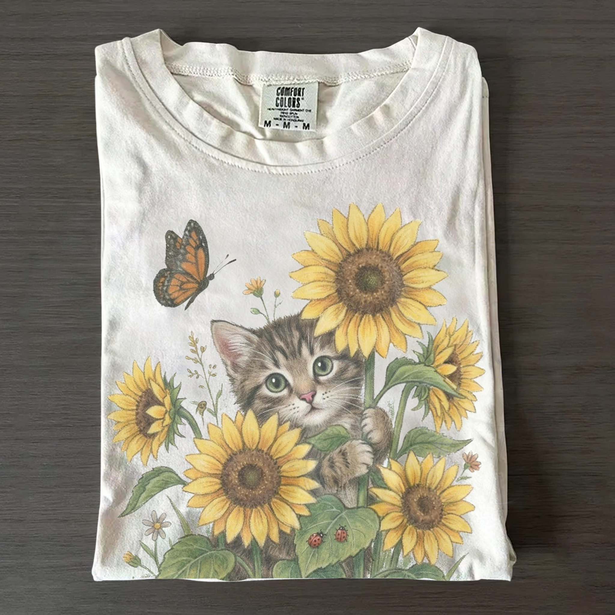 Sunflower Cottagecore Kitten Cat T-shirt