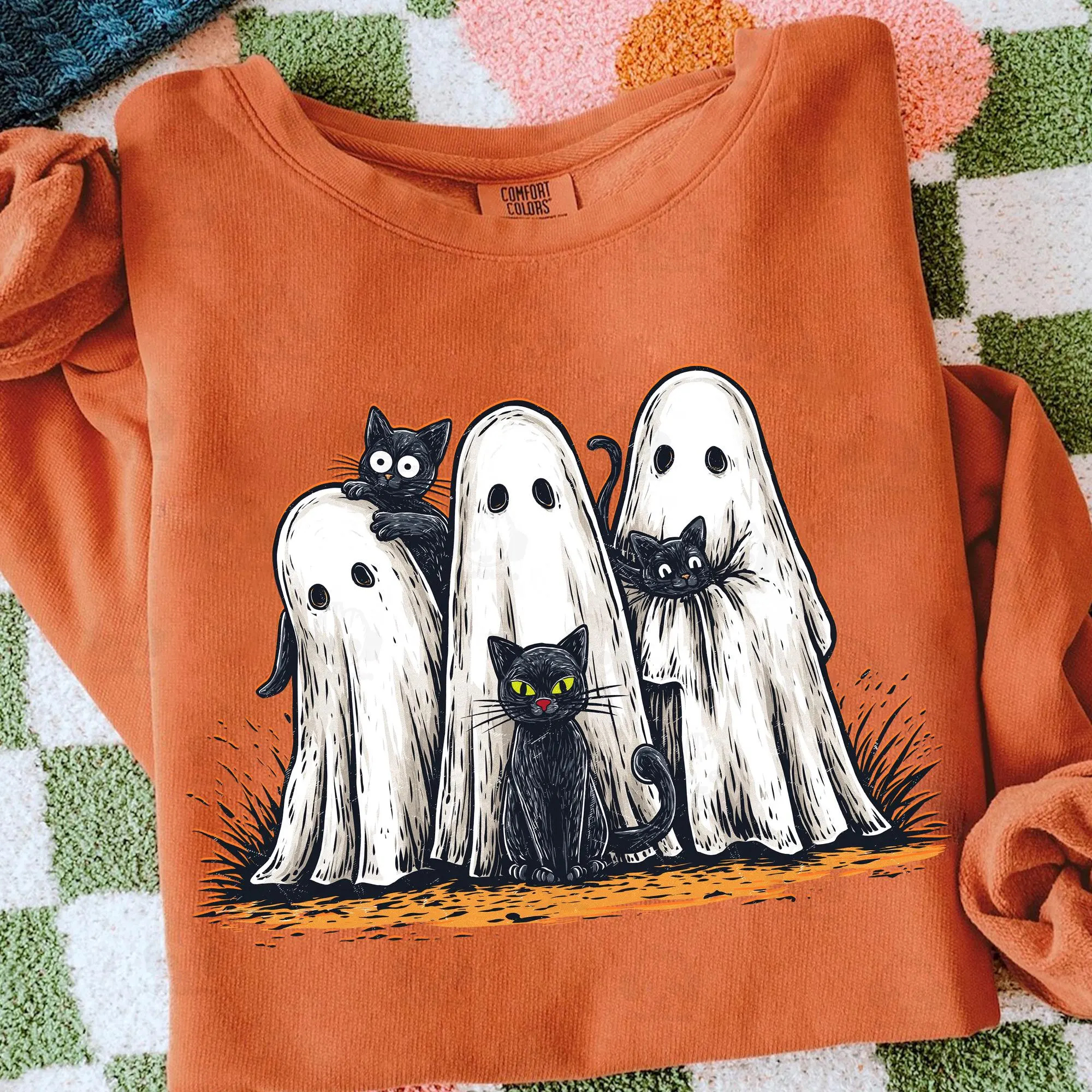Halloween Ghost And Cat Sweatshirt