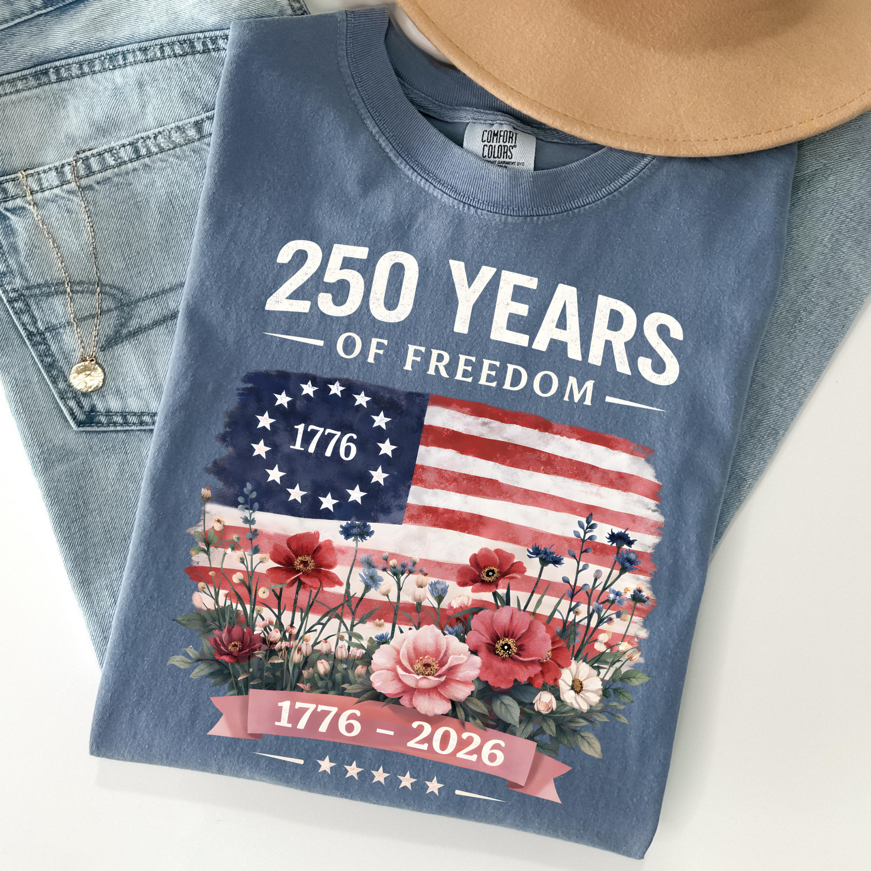 America 250 Years Of Freedom Floral T-shirt