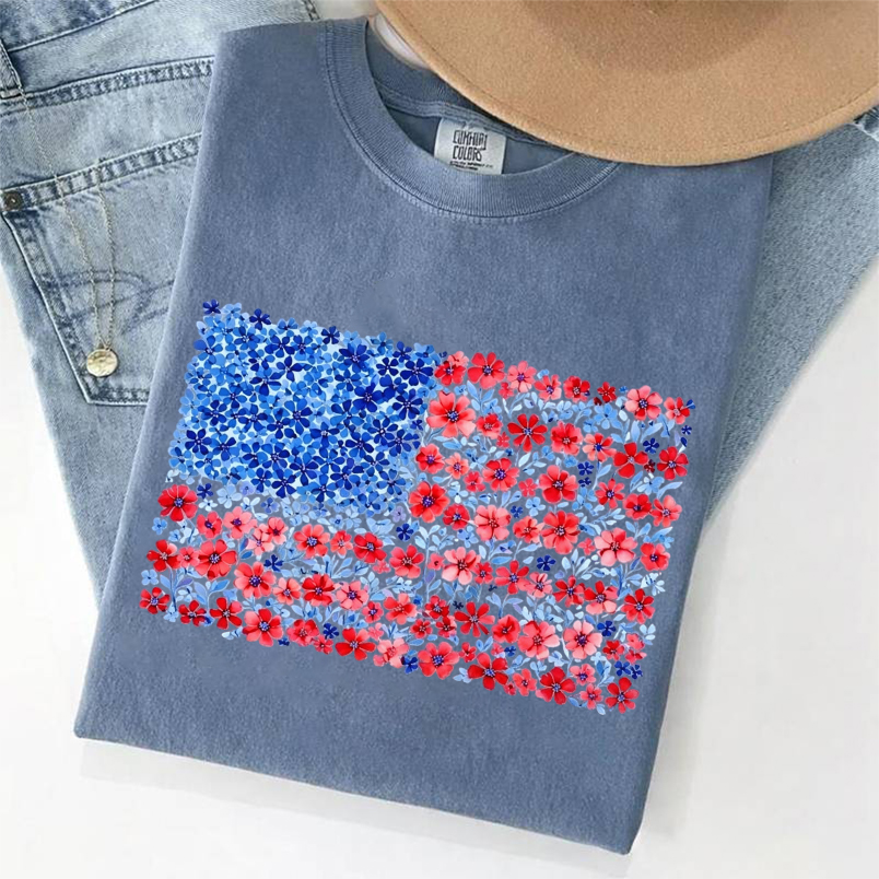 Floral American Flag T-shirt