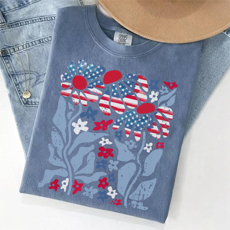 American Flag Daisy Floral T-shirt
