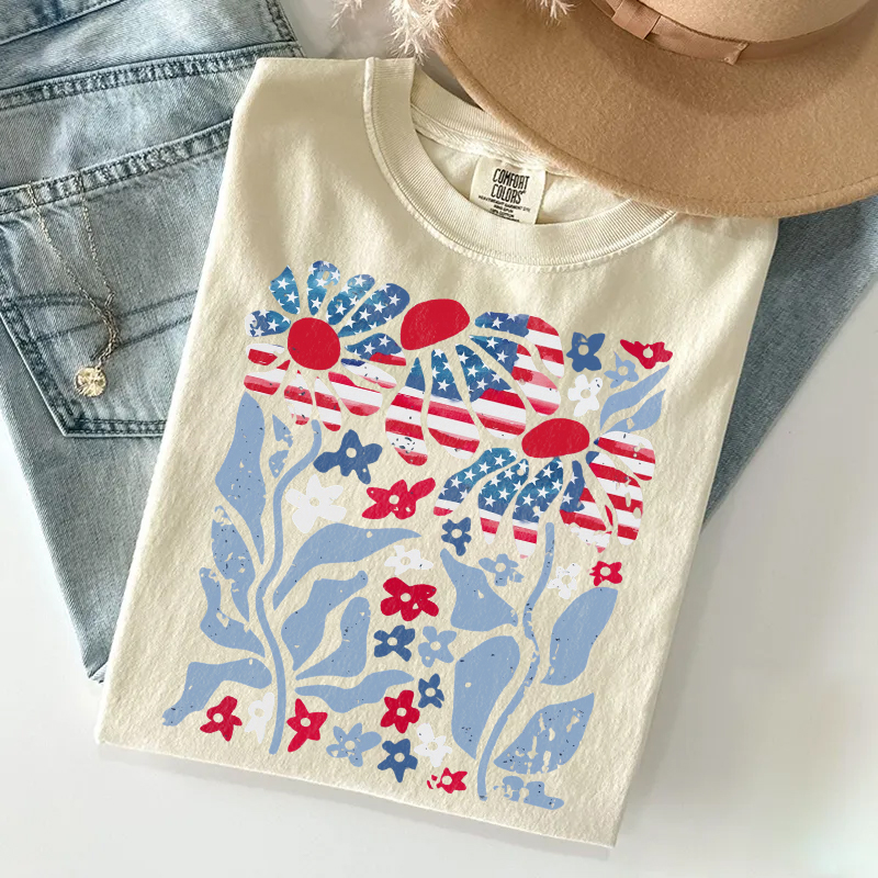 American Flag Daisy Floral T-shirt