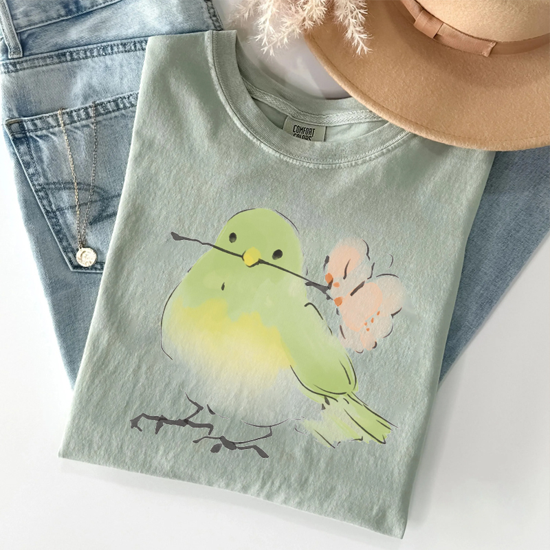 Cute Bird With Flower Nature Lover T-shirt
