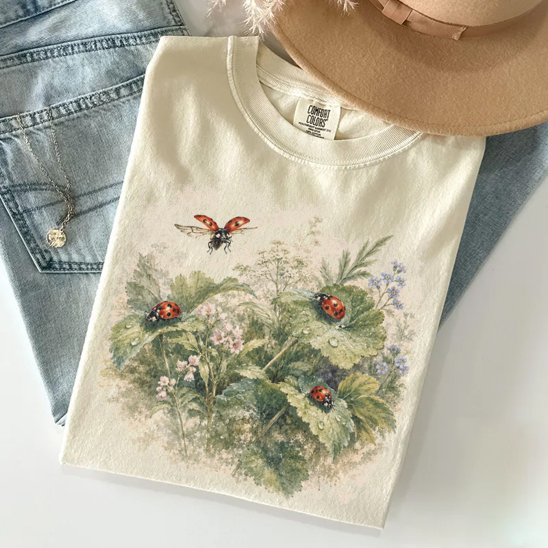 Ladybug Botanical Wildflower Nature Lover T-shirt